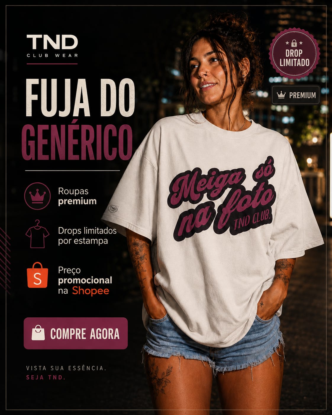 Camiseta TND Club Wear oversized branca em algodão premium