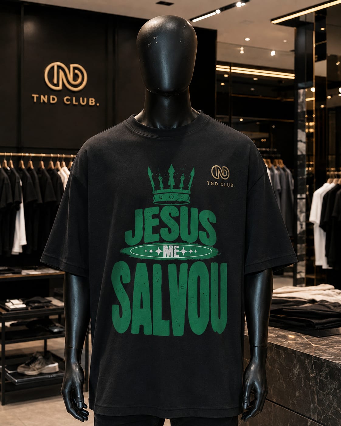 Camiseta premium TND Club Wear preta oversized