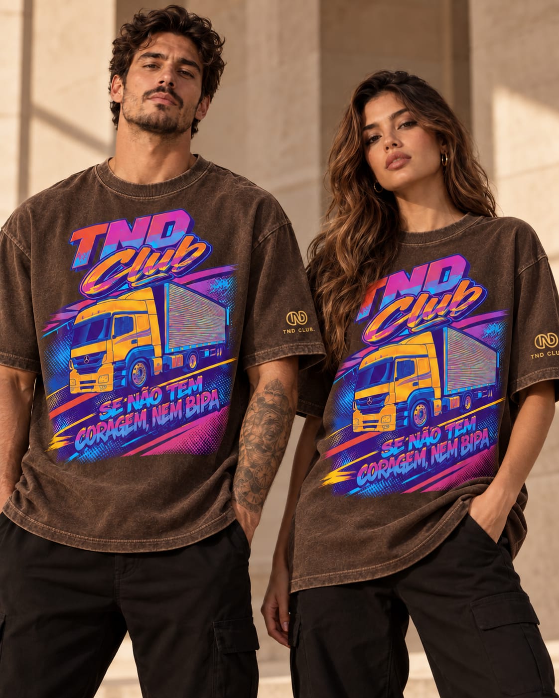 Camiseta TND Club Wear Caminhoneiro oversized marrom estampada