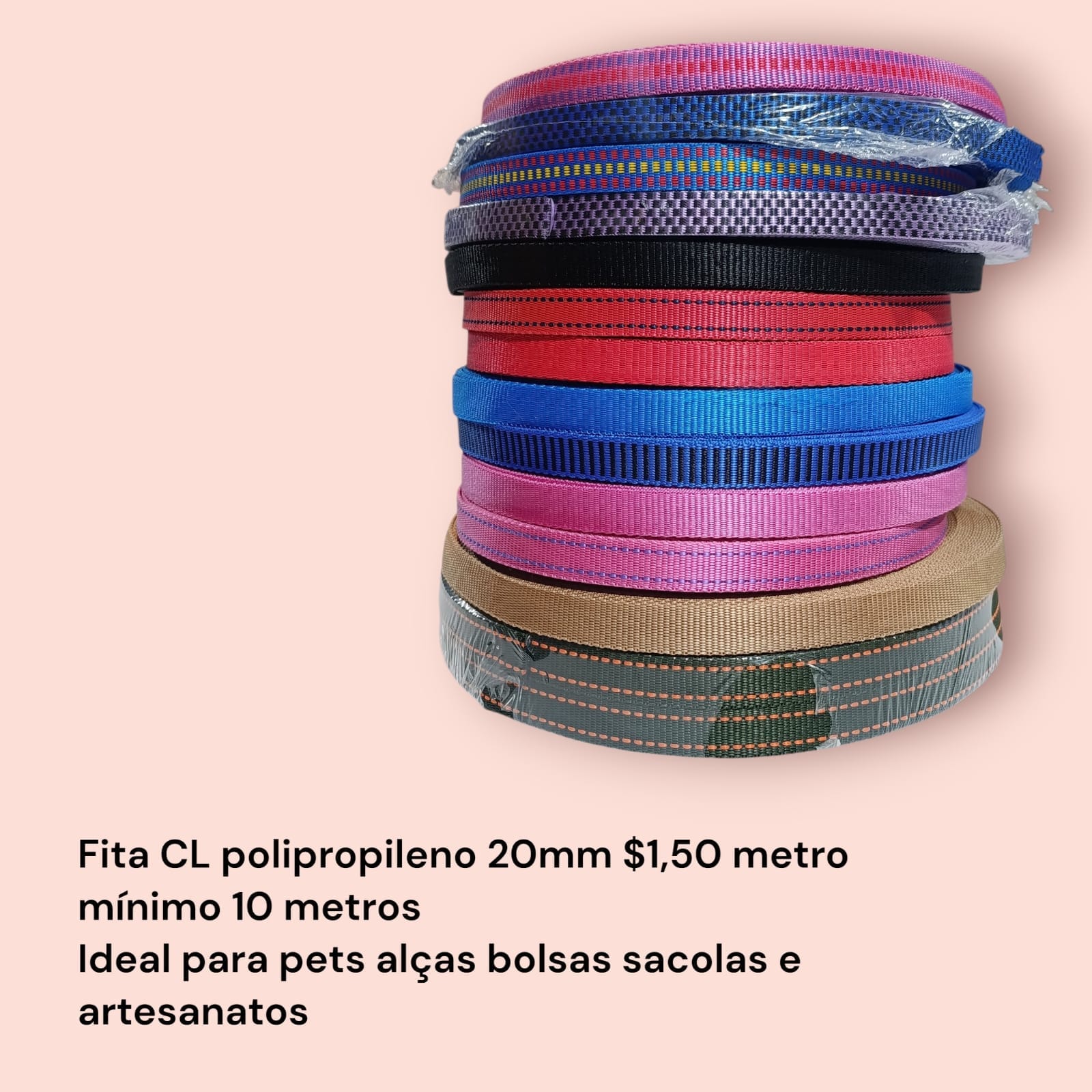Fita de polipropileno 20 mm colorida para artesanato