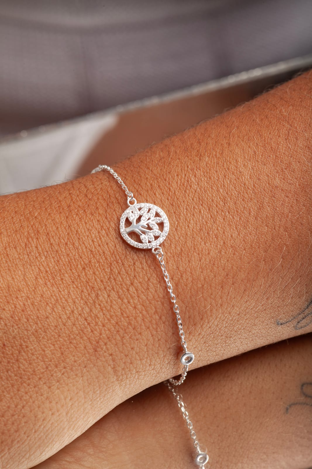 Pulseira de prata árvore da vida prateada